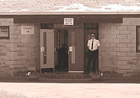 A policeman on duty at Wemyss Bay Primary School as voting continues